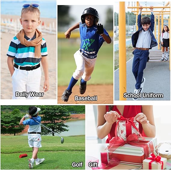 AWAYTR - Cinturón elástico trenzado para niños, con hebilla negra y hebilla elástica de golf, para niños y niñas de 4 a 12 años.