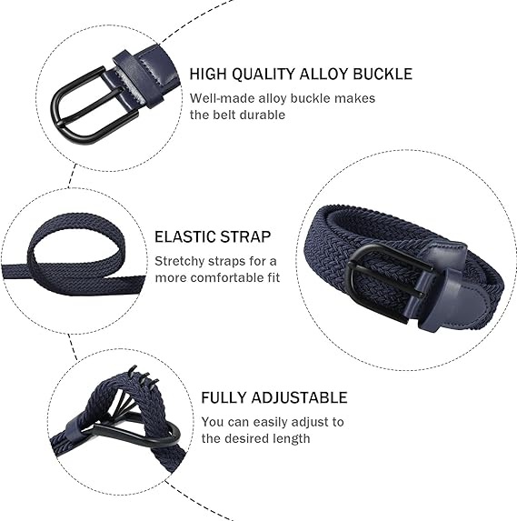 AWAYTR - Cinturón elástico trenzado para niños, con hebilla negra y hebilla elástica de golf, para niños y niñas de 4 a 12 años.