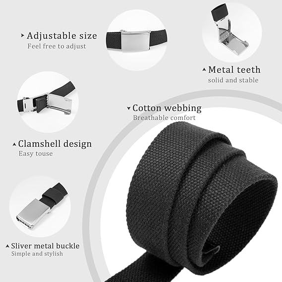 AWAYTR - Cinturones de lona para niños, uniforme escolar ajustable, cinturón de golf para niños con hebilla abatible plateada.