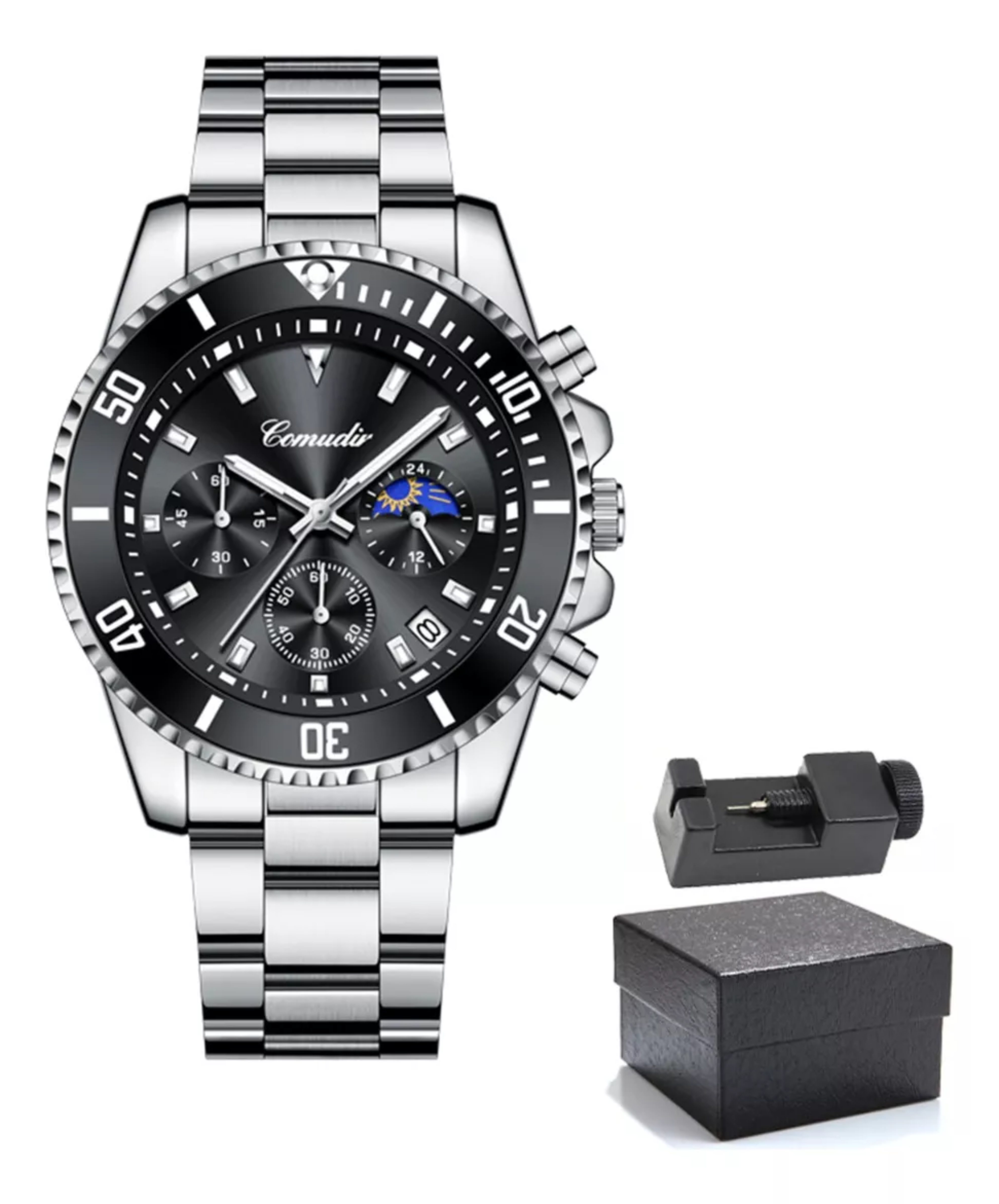 Reloj Para Hombre De Cuarzo De Acero Con Cronógrafo.