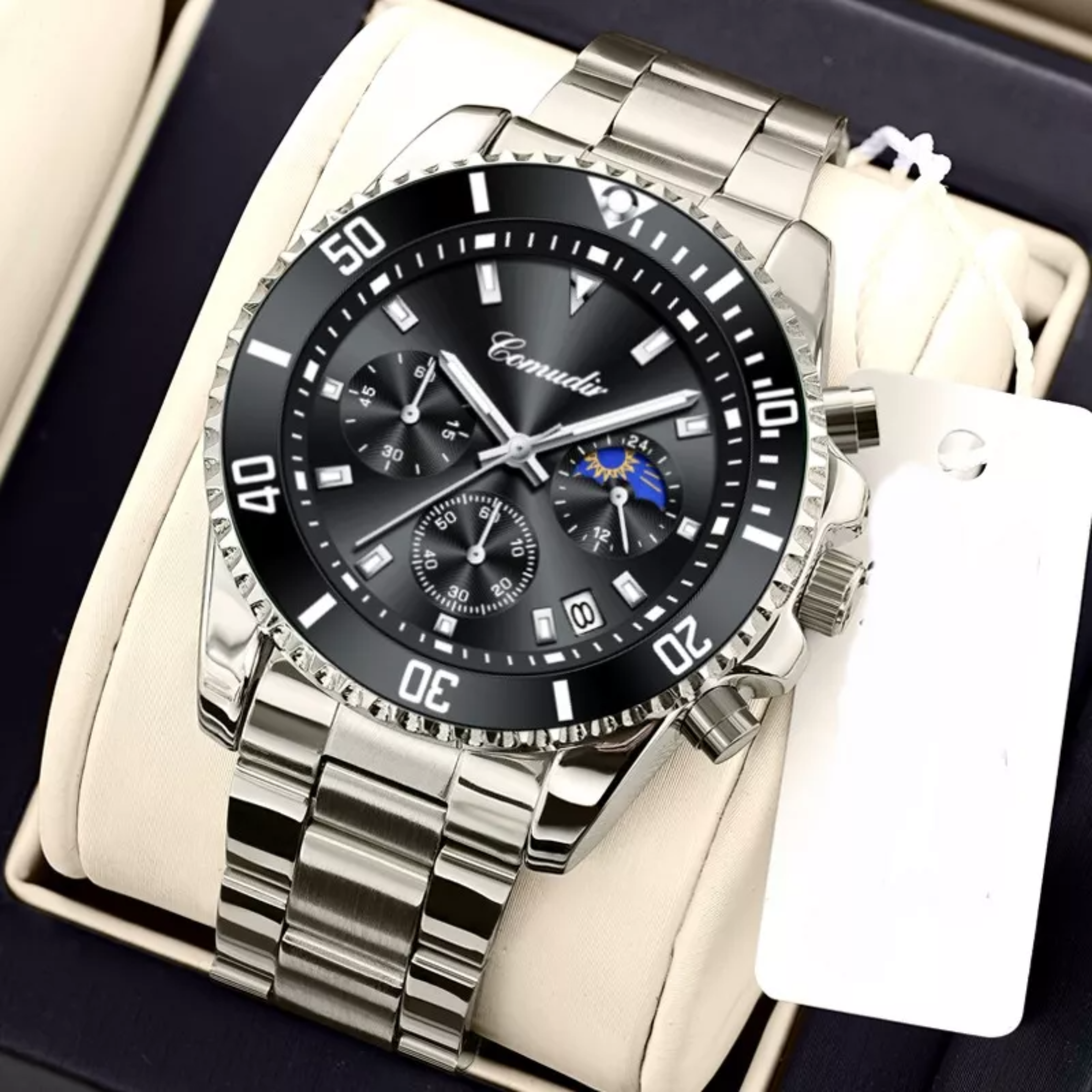 Reloj Para Hombre De Cuarzo De Acero Con Cronógrafo.