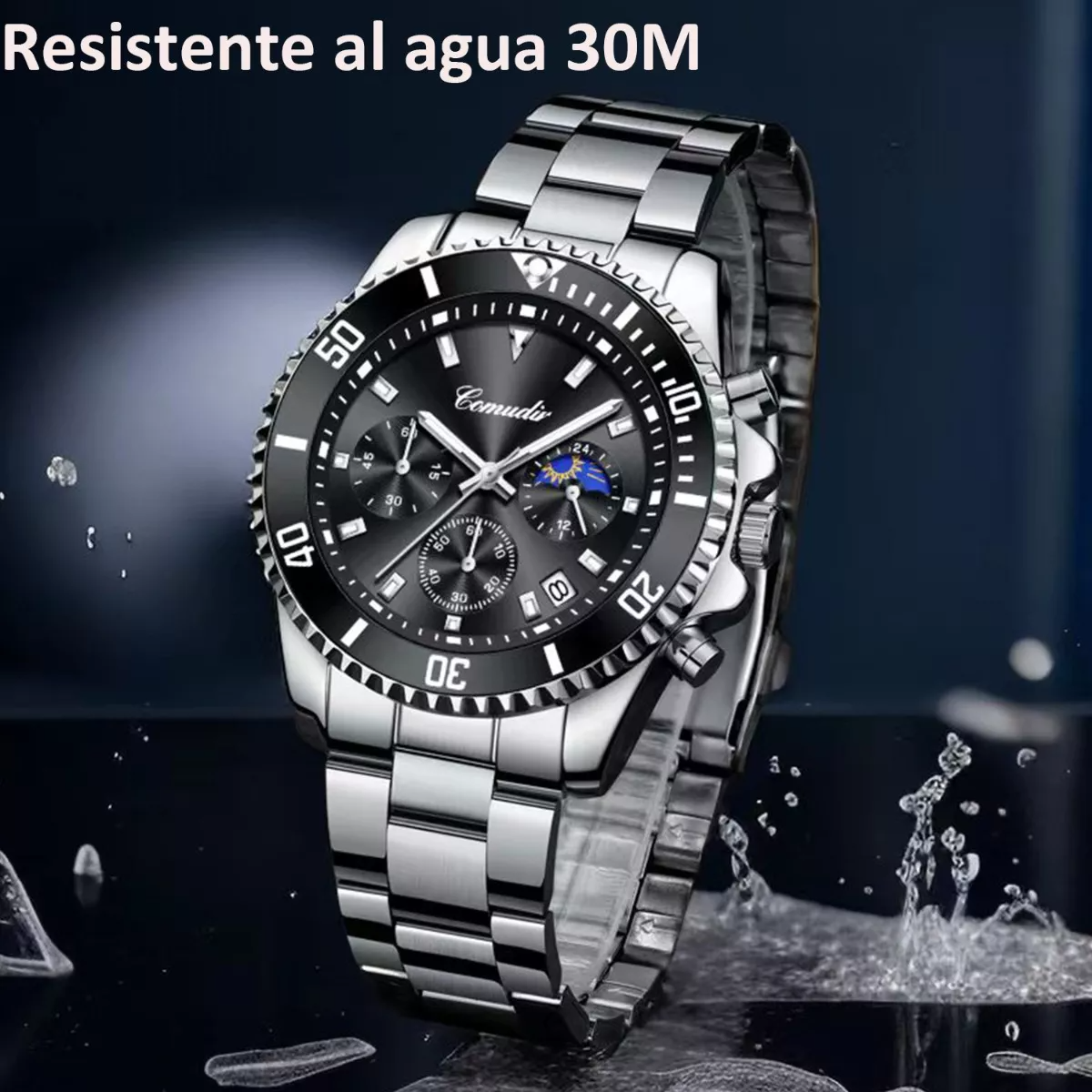 Reloj Para Hombre De Cuarzo De Acero Con Cronógrafo.