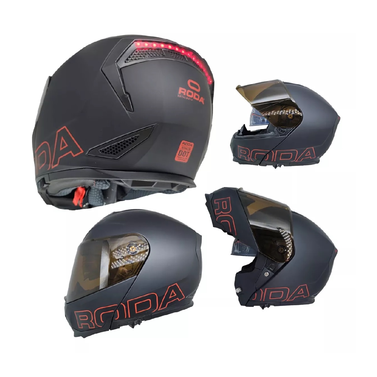Casco Roda Revenge Pro Abatible Dot Negro Mate Con Luz Led L.
