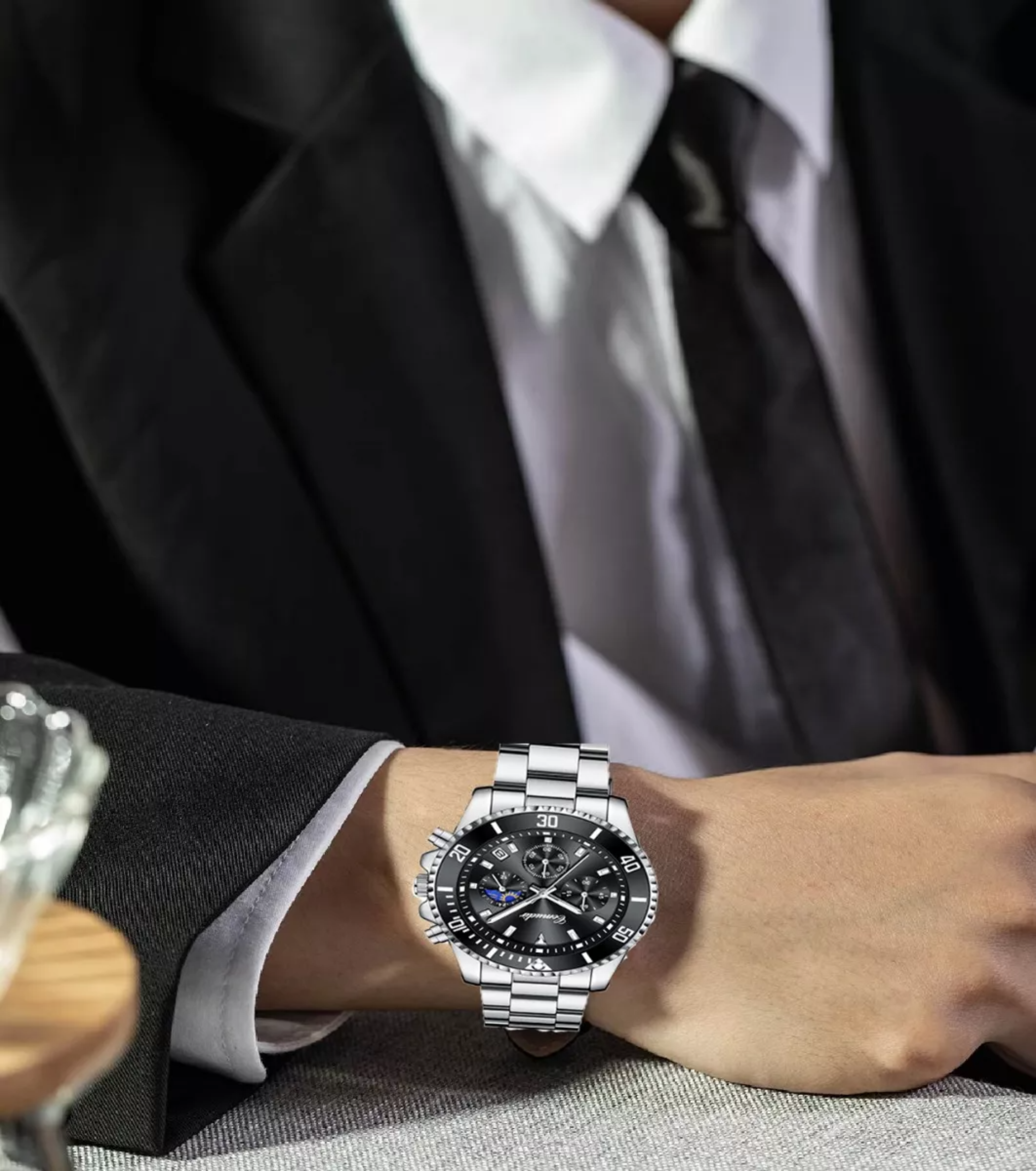 Reloj Para Hombre De Cuarzo De Acero Con Cronógrafo.