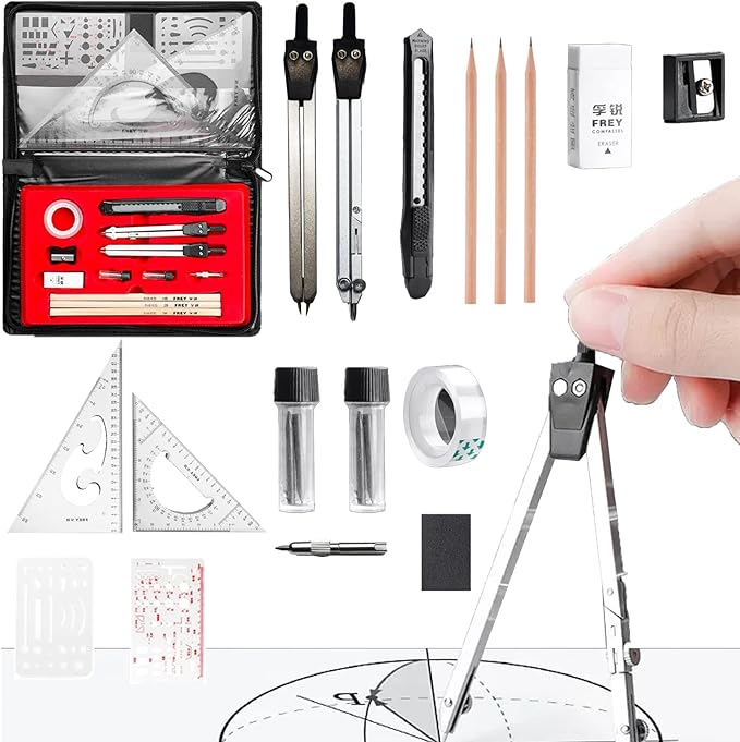 A XINTM Juego de Geometría Profesional, 22 Piezas, Juego de Compás para Artistas y Estudiantes, Reglas y Brújulas, Herramientas de Dibujo para Ingenieros.