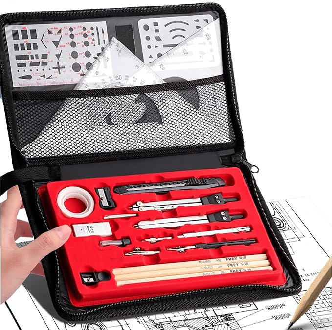 A XINTM Juego de Geometría Profesional, 22 Piezas, Juego de Compás para Artistas y Estudiantes, Reglas y Brújulas, Herramientas de Dibujo para Ingenieros.