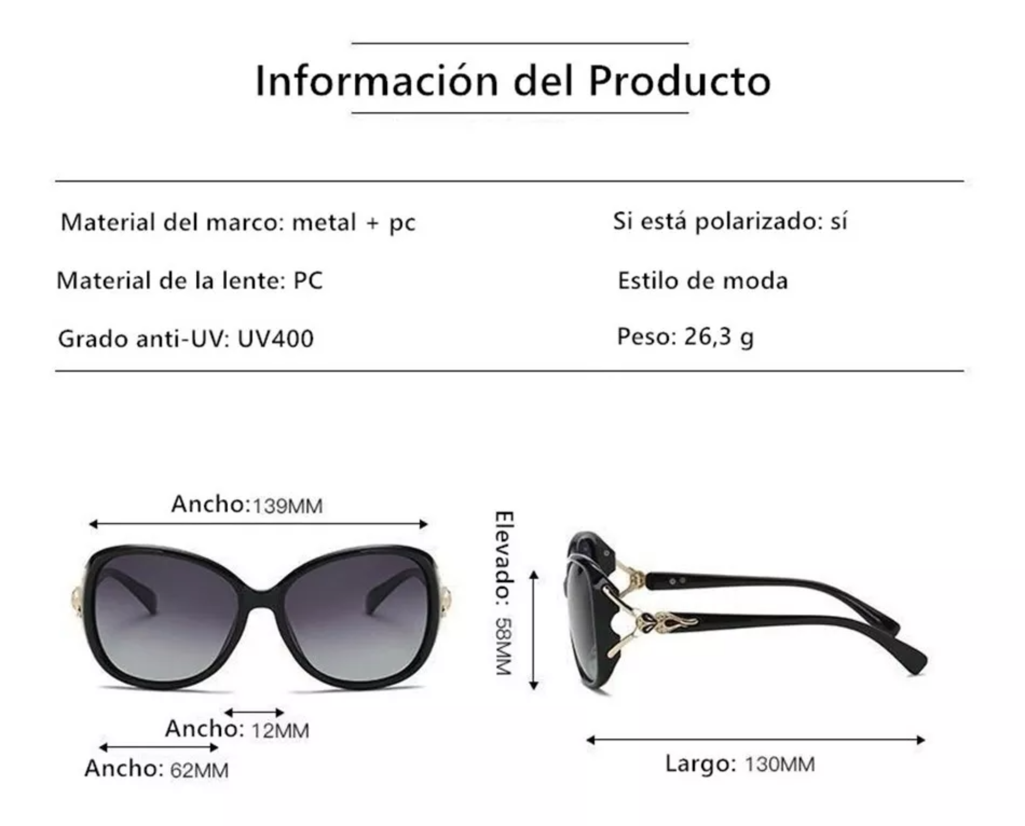Mirada De Zorro Gafas De Sol Polarizadas Para Mujer.