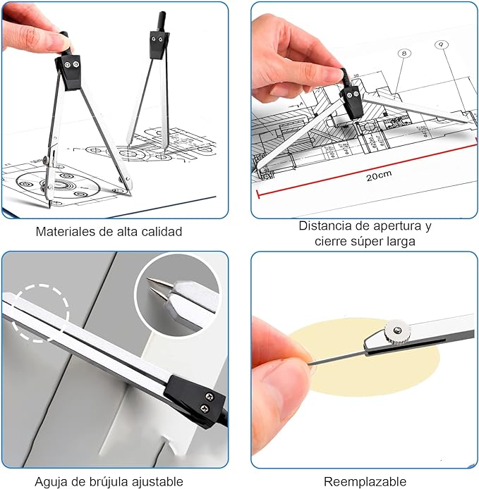 A XINTM Juego de Geometría Profesional, 22 Piezas, Juego de Compás para Artistas y Estudiantes, Reglas y Brújulas, Herramientas de Dibujo para Ingenieros.