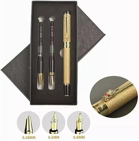 A ZYHSLZ Set de 3 Pluma Estilográfica, Pluma Fuente Estilográfica con 3 Plumillas de Acero y Convertidor, Pluma Estilográfica Recargable, Pluma Estilográfica Punto Fino,Diseño Clásico (Plata esmerilado).