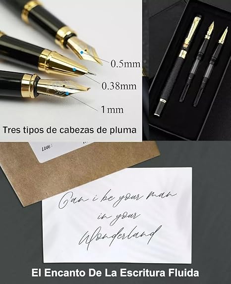 A ZYHSLZ Set de 3 Pluma Estilográfica, Pluma Fuente Estilográfica con 3 Plumillas de Acero y Convertidor, Pluma Estilográfica Recargable, Pluma Estilográfica Punto Fino,Diseño Clásico (Plata esmerilado).