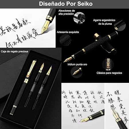 A ZYHSLZ Set de 3 Pluma Estilográfica, Pluma Fuente Estilográfica con 3 Plumillas de Acero y Convertidor, Pluma Estilográfica Recargable, Pluma Estilográfica Punto Fino,Diseño Clásico (Plata esmerilado).