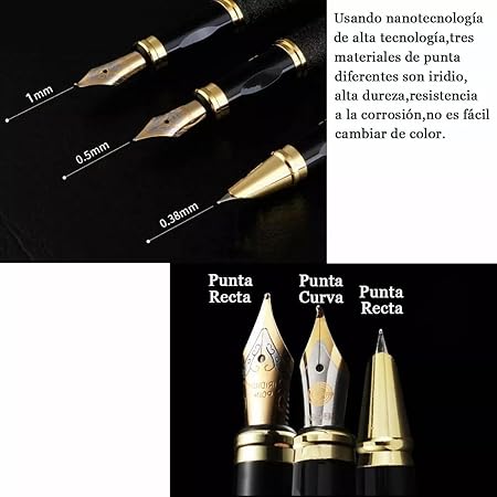 A ZYHSLZ Set de 3 Pluma Estilográfica, Pluma Fuente Estilográfica con 3 Plumillas de Acero y Convertidor, Pluma Estilográfica Recargable, Pluma Estilográfica Punto Fino,Diseño Clásico (Plata esmerilado).