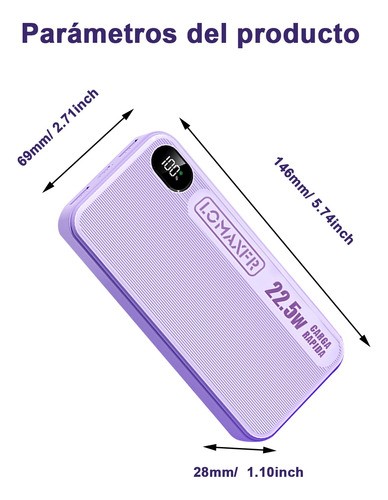 Power Bank 20000 Mah Batería Portátil Carga Rápida De 22,5w Negro.