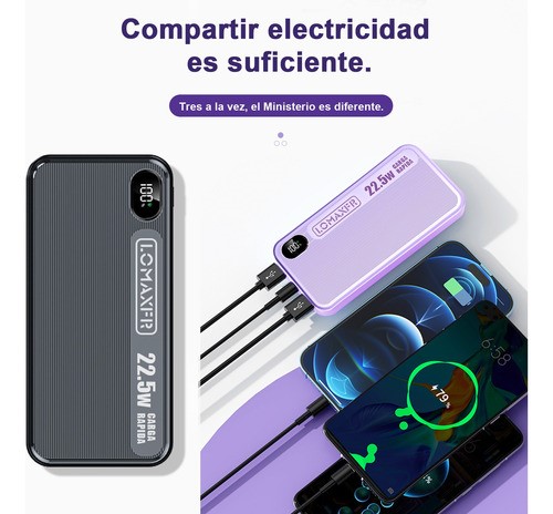 Power Bank 20000 Mah Batería Portátil Carga Rápida De 22,5w blanco.