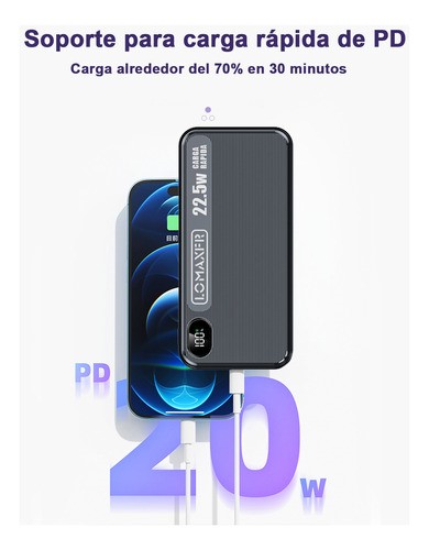 Power Bank 20000 Mah Batería Portátil Carga Rápida De 22,5w blanco.