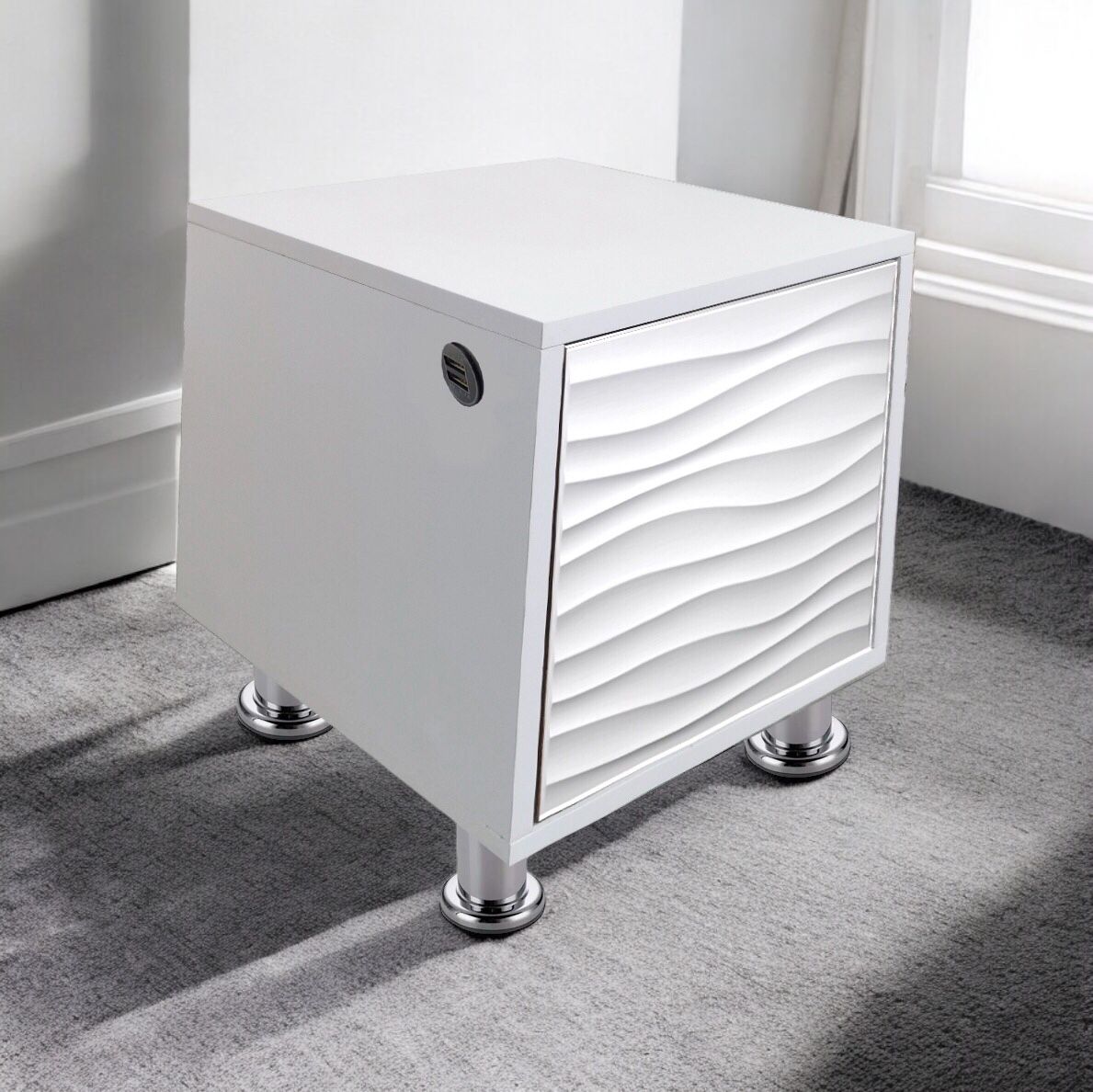 Buro Recamara Mueble Luz Led Ensamblado Plata Minimalista