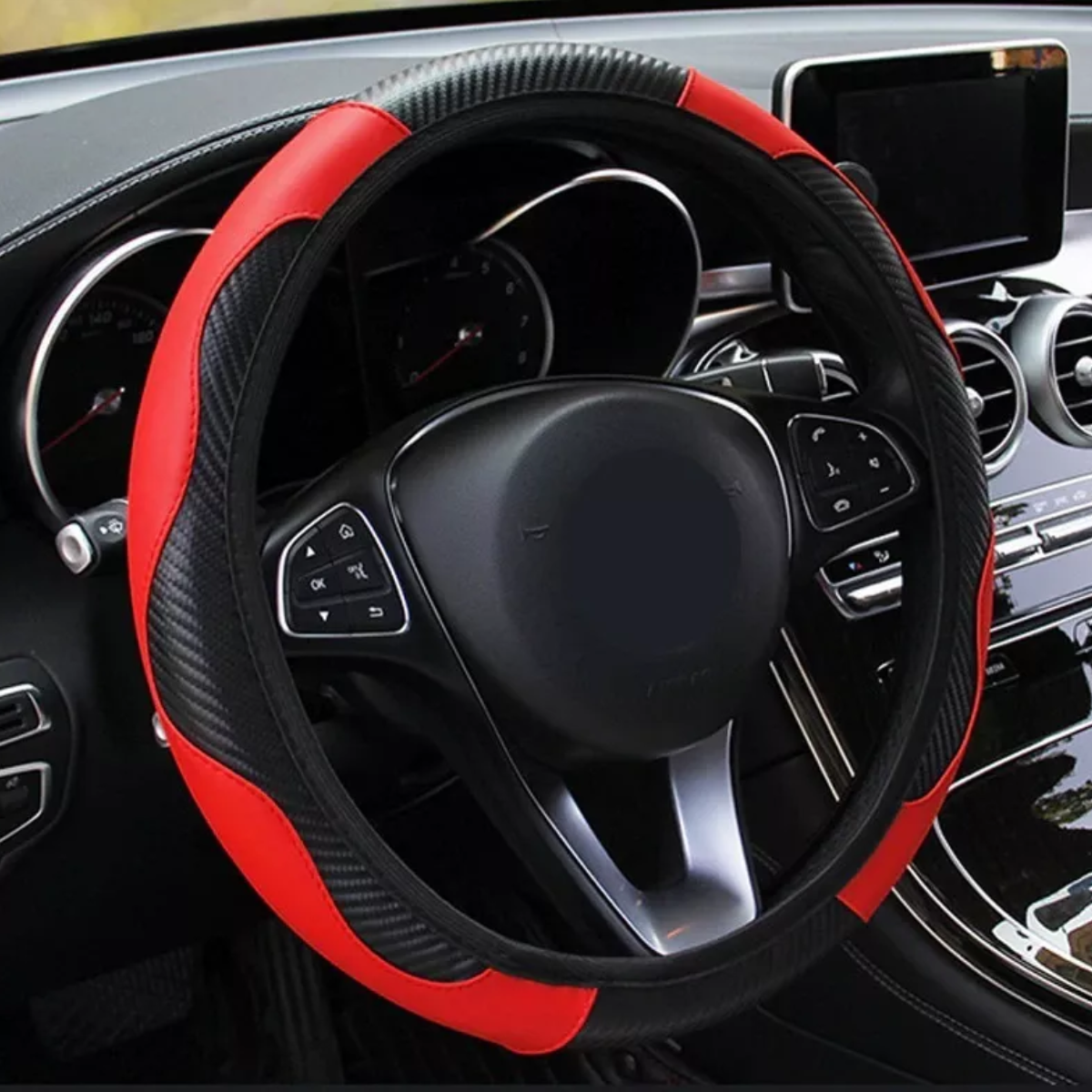 Funda Cubre Volante Deportivo Protector Antiderrapante Auto Rojo.