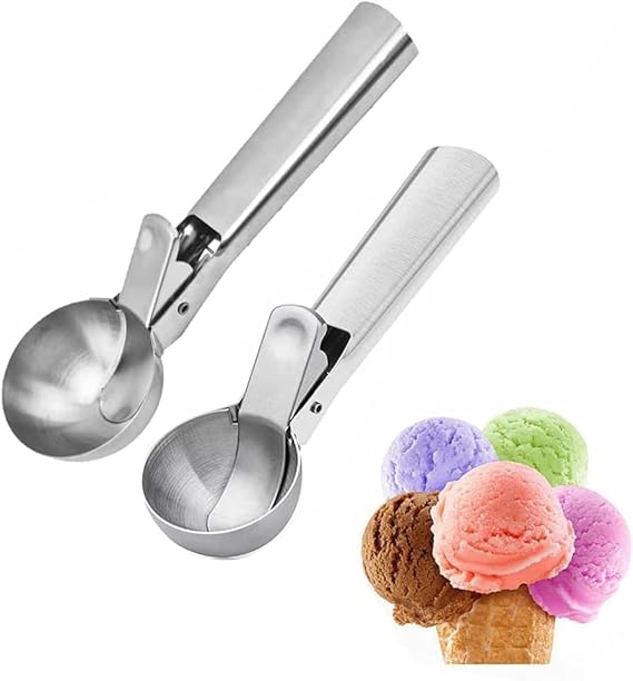 A Slzhds 2 Pcs Cuchara de Helado Acero Inoxidable, Cuchara para Helado y Congelados, 7 Pulgadas, Para Helados, Puré de Papas, Frutas, Diseño Ergonómico, Ideal para Cocina, Pastelerías.