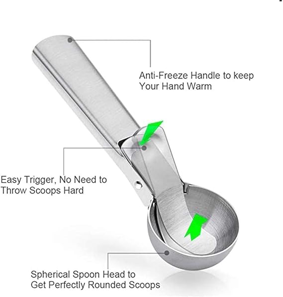 A Slzhds 2 Pcs Cuchara de Helado Acero Inoxidable, Cuchara para Helado y Congelados, 7 Pulgadas, Para Helados, Puré de Papas, Frutas, Diseño Ergonómico, Ideal para Cocina, Pastelerías.