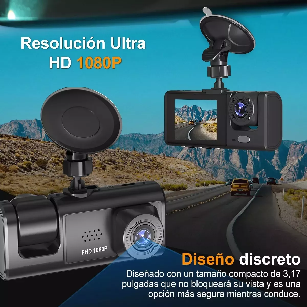 Cámara Para Automóvil Hd 1080p Dashcamera 3 En 1 Con Audio.