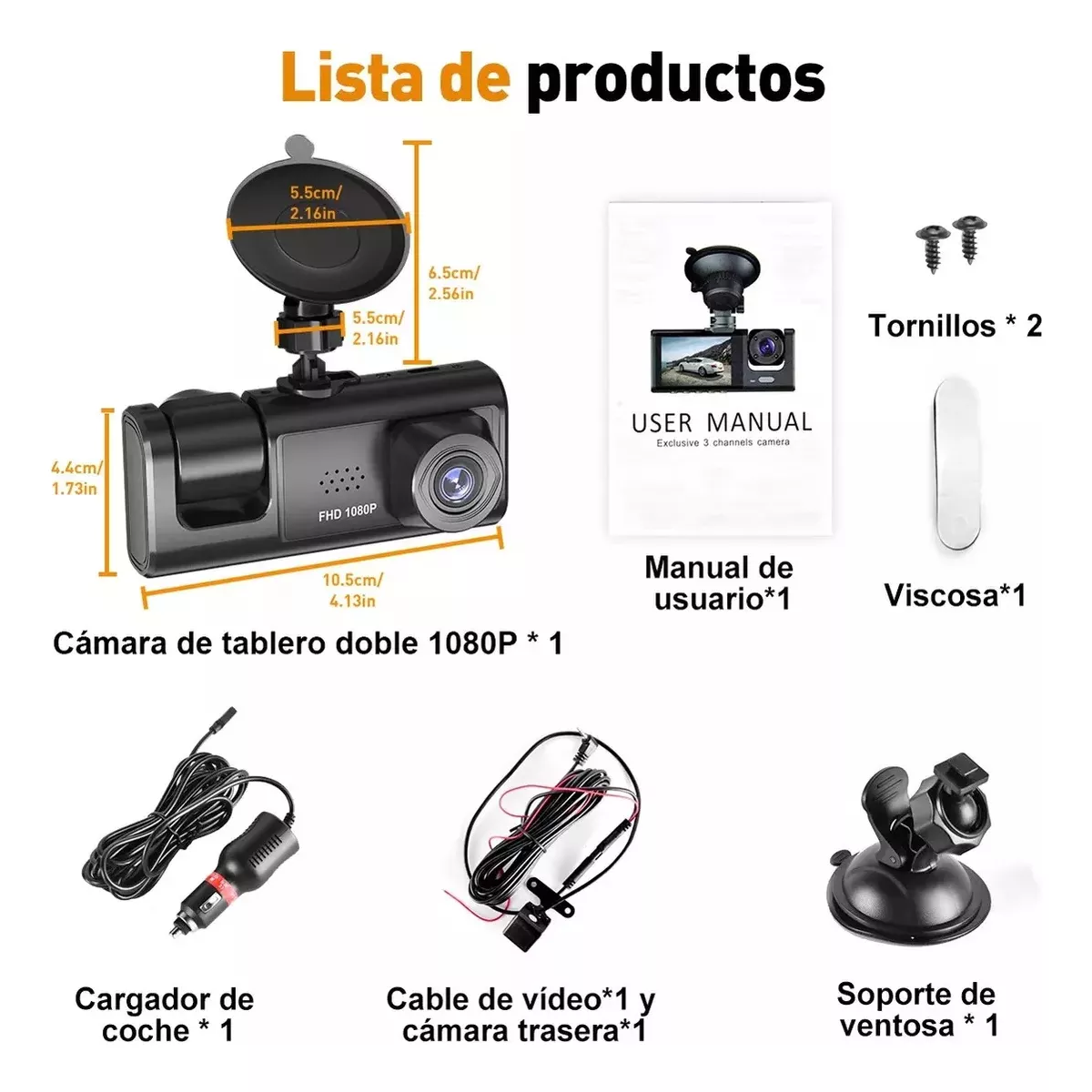 Cámara Para Automóvil Hd 1080p Dashcamera 3 En 1 Con Audio.
