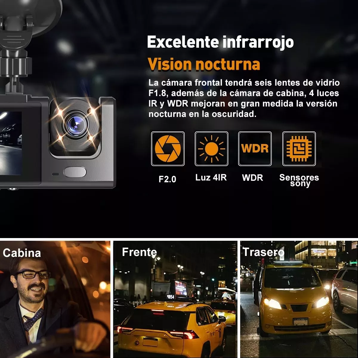 Cámara Para Automóvil Hd 1080p Dashcamera 3 En 1 Con Audio.
