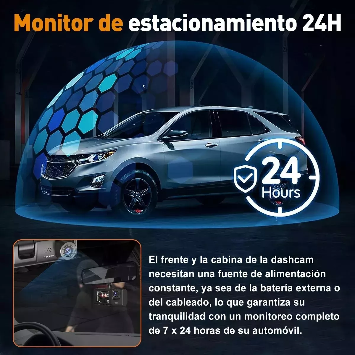 Cámara Para Automóvil Hd 1080p Dashcamera 3 En 1 Con Audio.