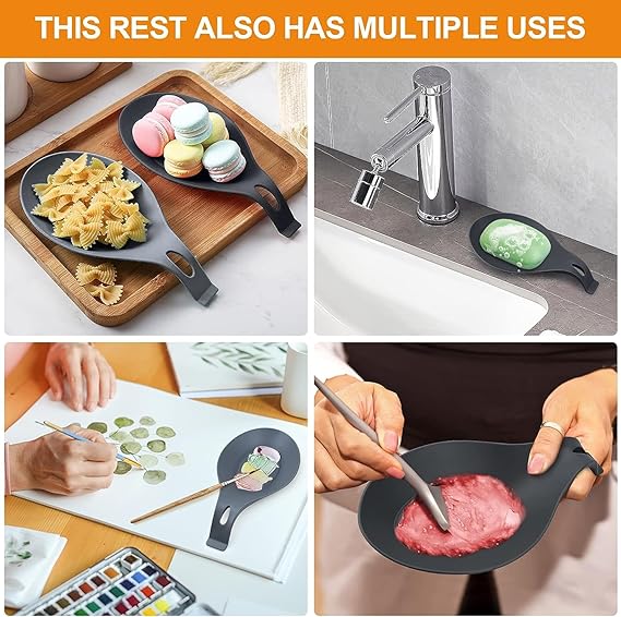 A 3 Piezas Reposabrazos Modernos De Silicona Para Cuchara, Soportes Para Utensilios De Cocina Para Estufa, Material De Calidad Sin BPA, Soporte De Utensilios Para Cucharones, Soporte Para Tapa De Olla.