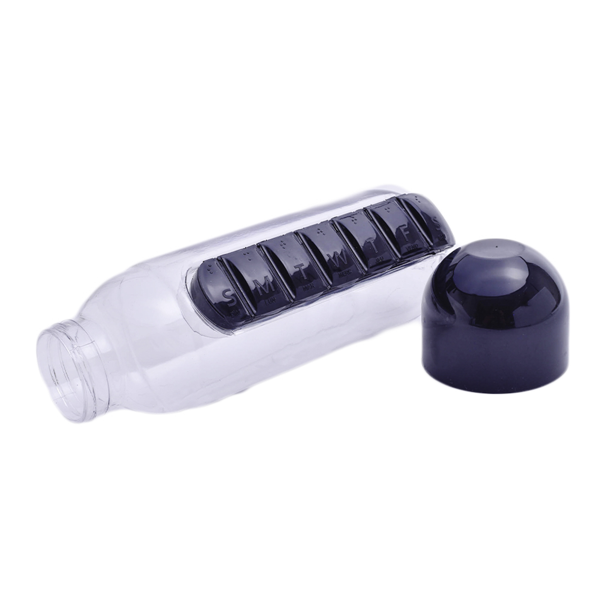 Botella Agua 2 En 1 Vaso Pastillero Portátil Píldoras 600ml