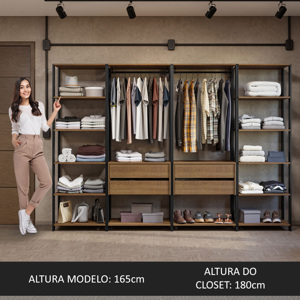 Clóset Modulado Valencia 4 Cajones 258cm Marrón/Negro Madesa 01