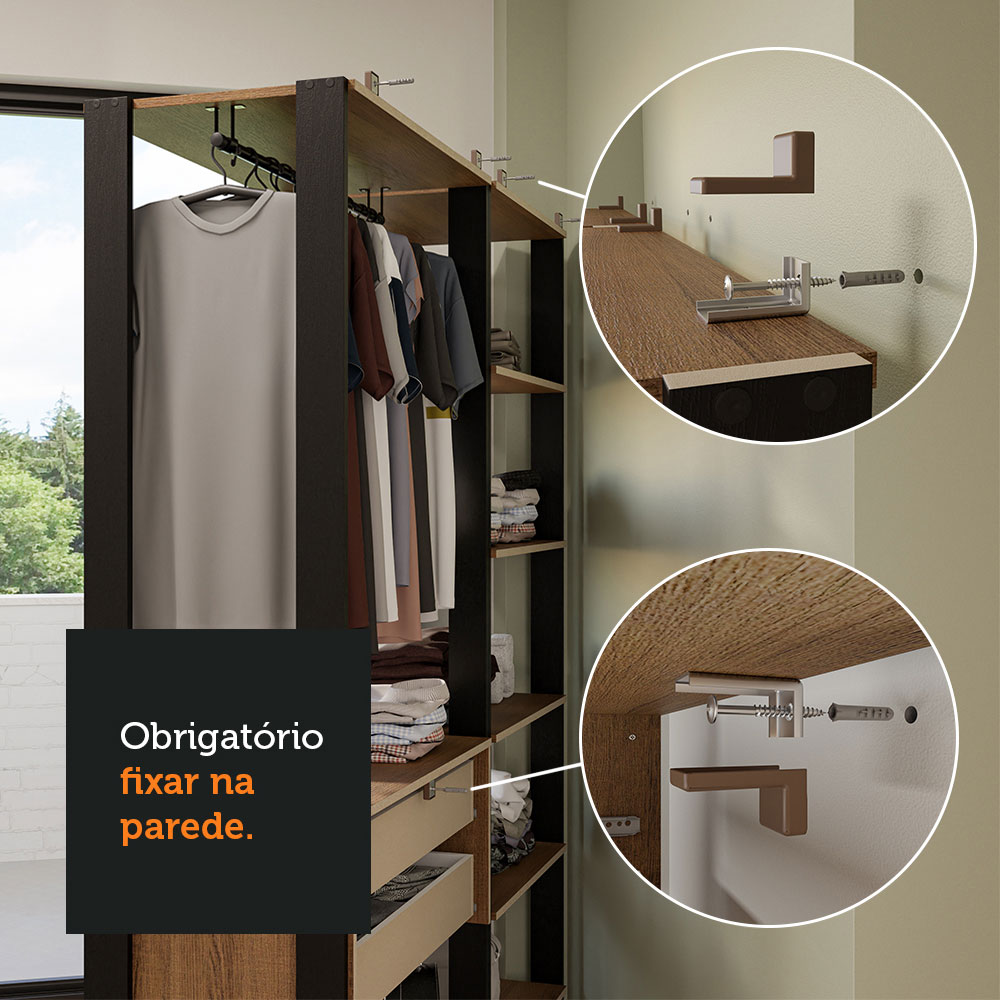Clóset Modulado Valencia 4 Cajones 258cm Marrón/Negro Madesa 01