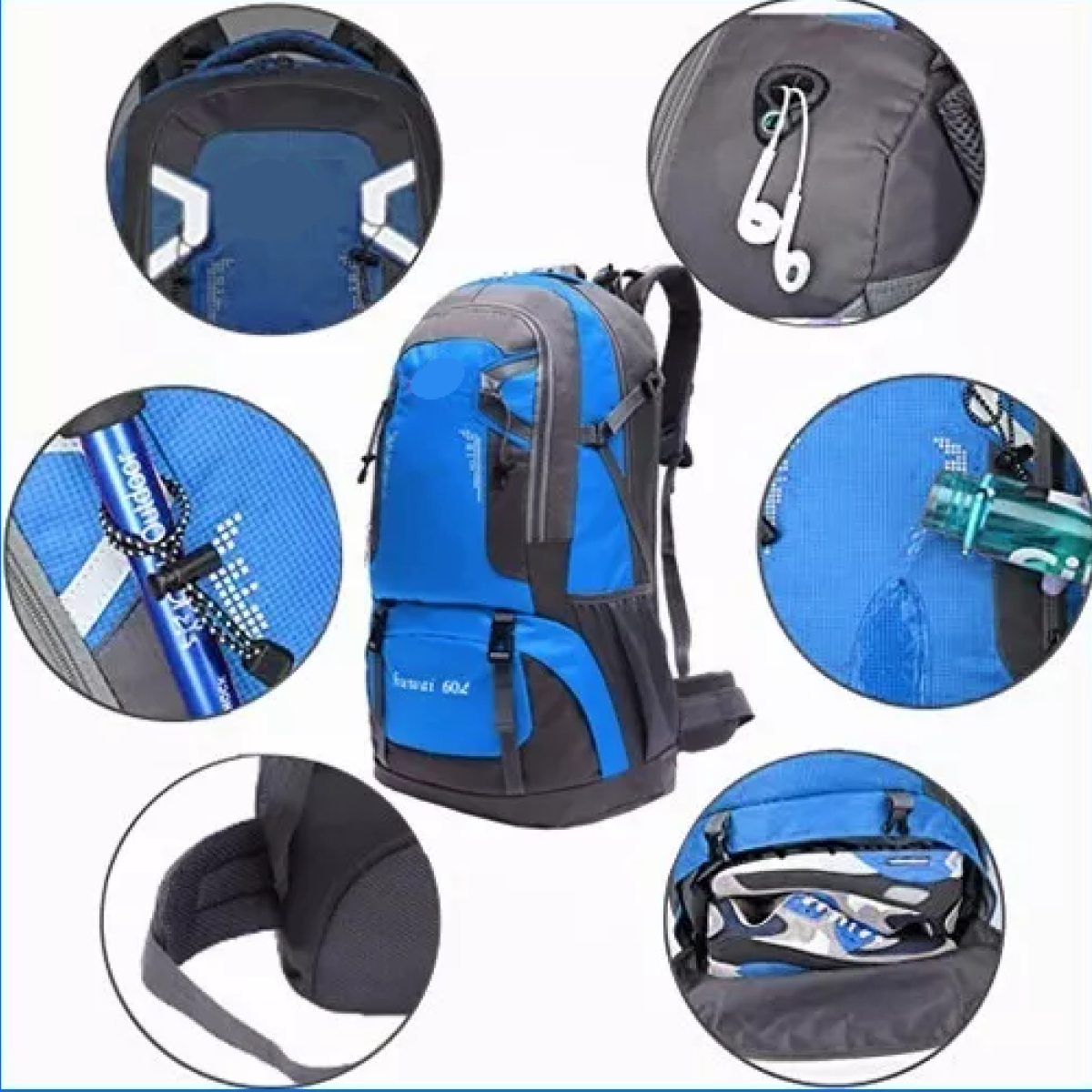 Mochila Viaje De Senderismo De 60l Para Acampar Impermeable Color Azul.