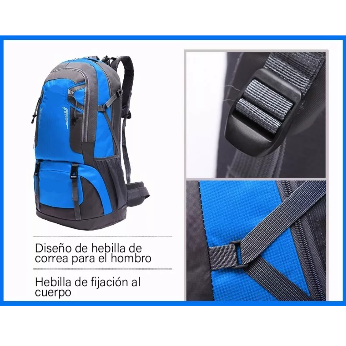 Mochila Viaje De Senderismo De 60l Para Acampar Impermeable Color Azul.