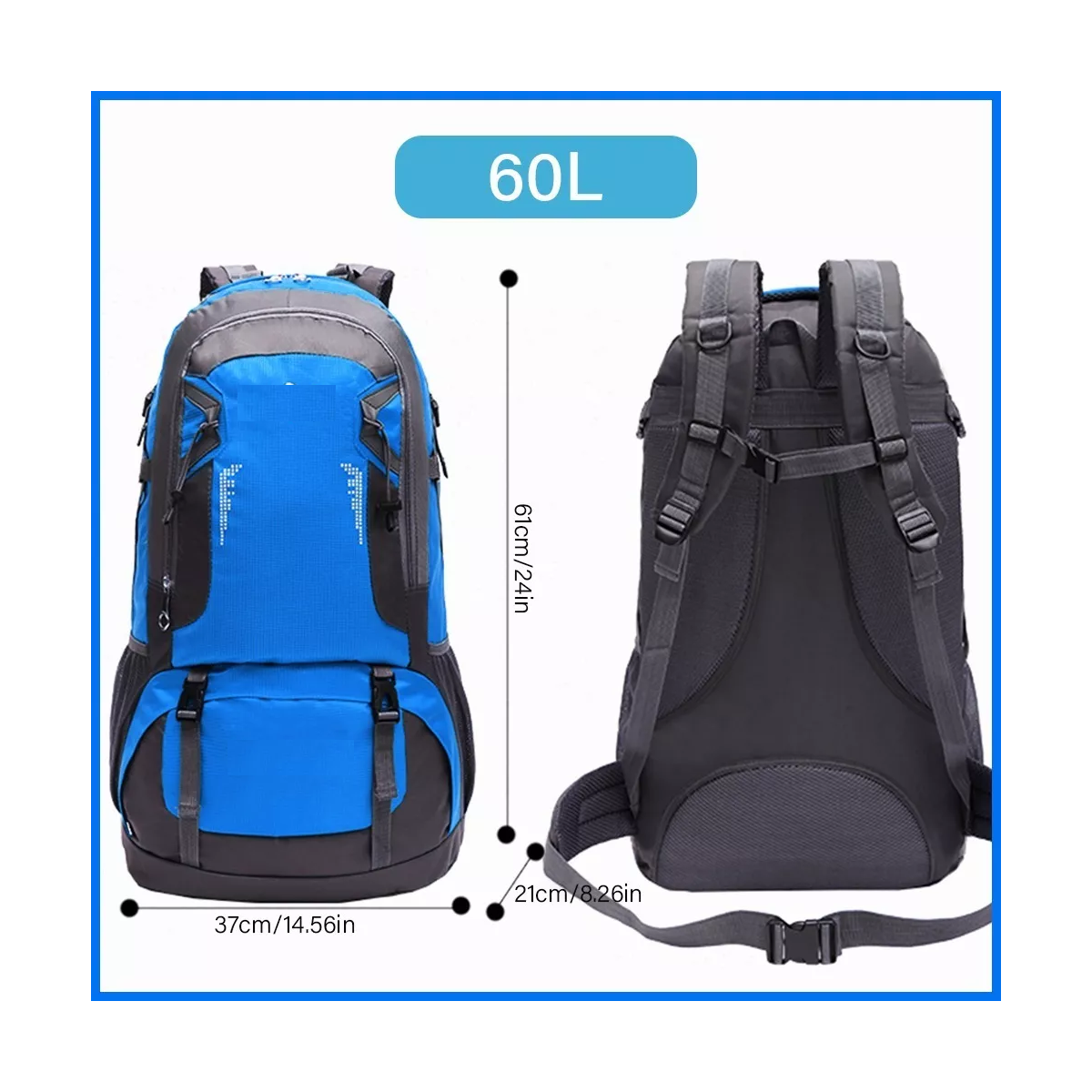 Mochila Viaje De Senderismo De 60l Para Acampar Impermeable Color Azul.