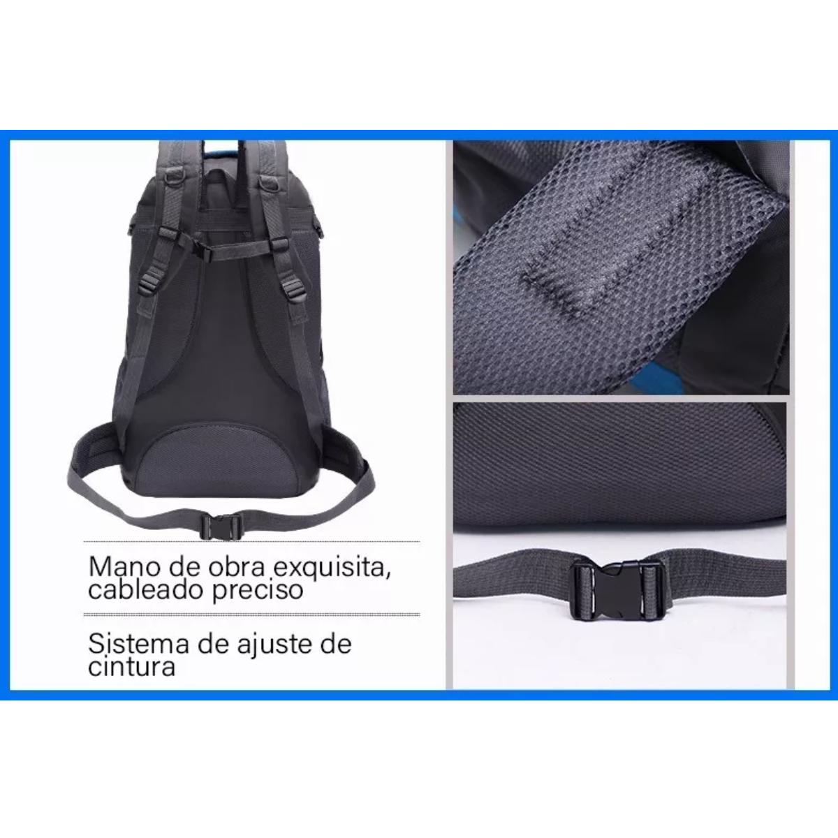 Mochila Viaje De Senderismo De 60l Para Acampar Impermeable Color Azul.