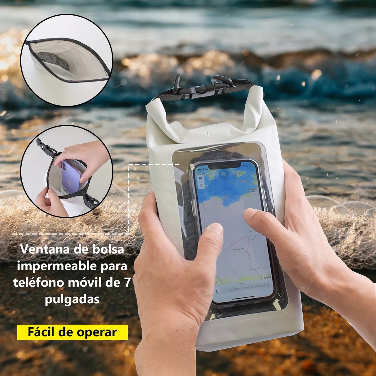 Bolsa Seca 2 Litros Bolsa Impermeable Móvil De Playa Nadar Blanco.