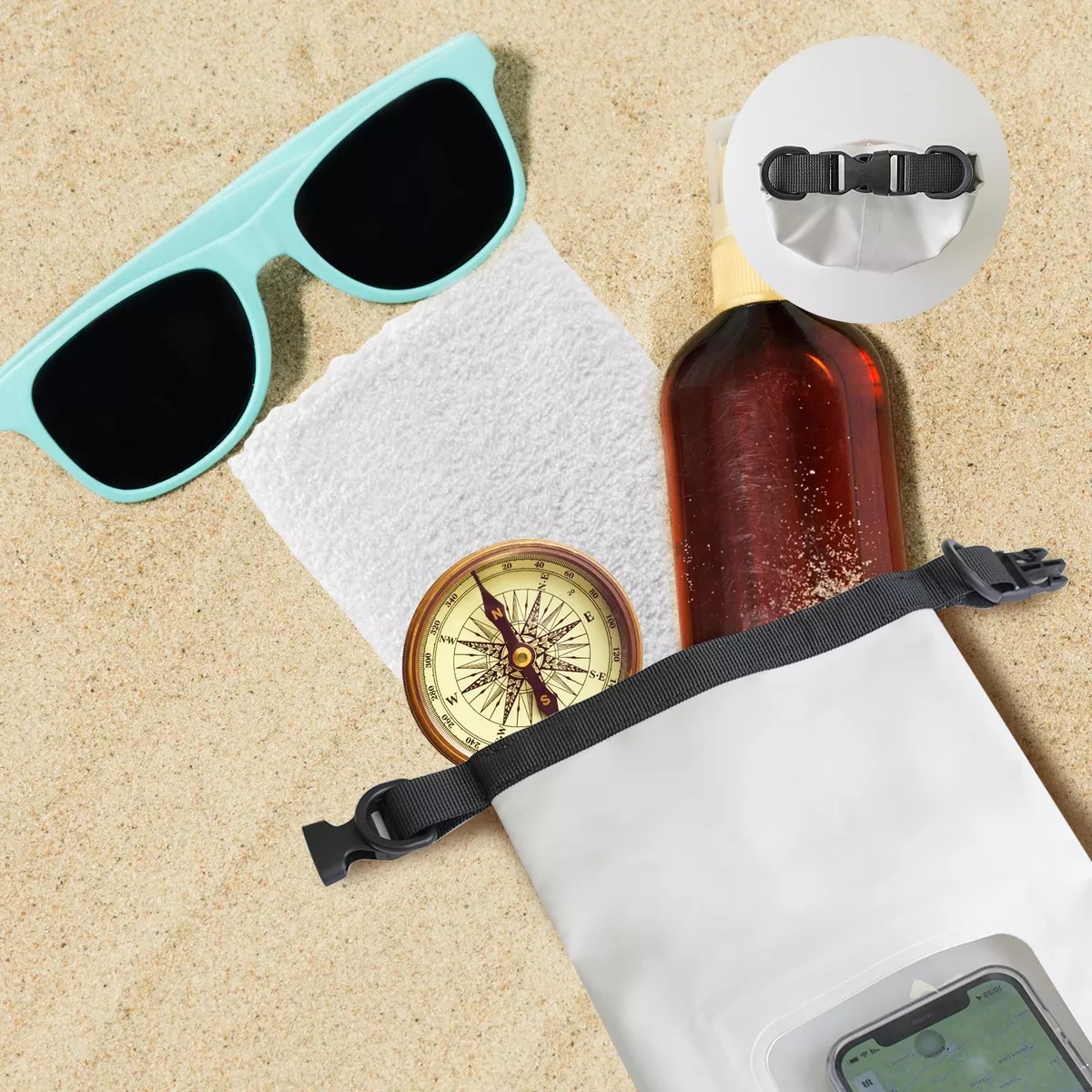 Bolsa Seca 2 Litros Bolsa Impermeable Móvil De Playa Nadar Blanco.