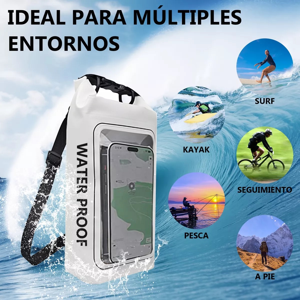 Bolsa Seca 2 Litros Bolsa Impermeable Móvil De Playa Nadar Blanco.