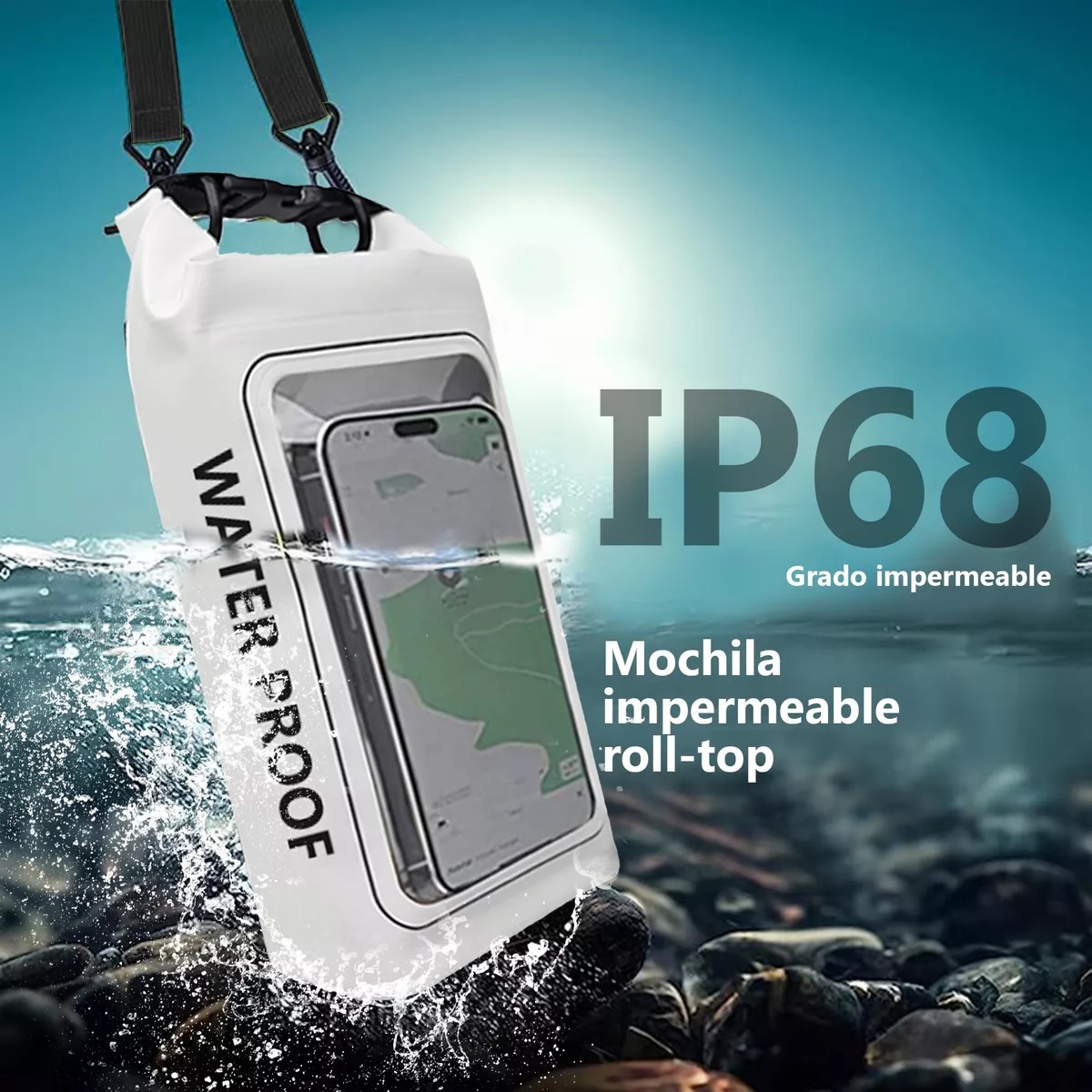 Bolsa Seca 2 Litros Bolsa Impermeable Móvil De Playa Nadar Blanco.