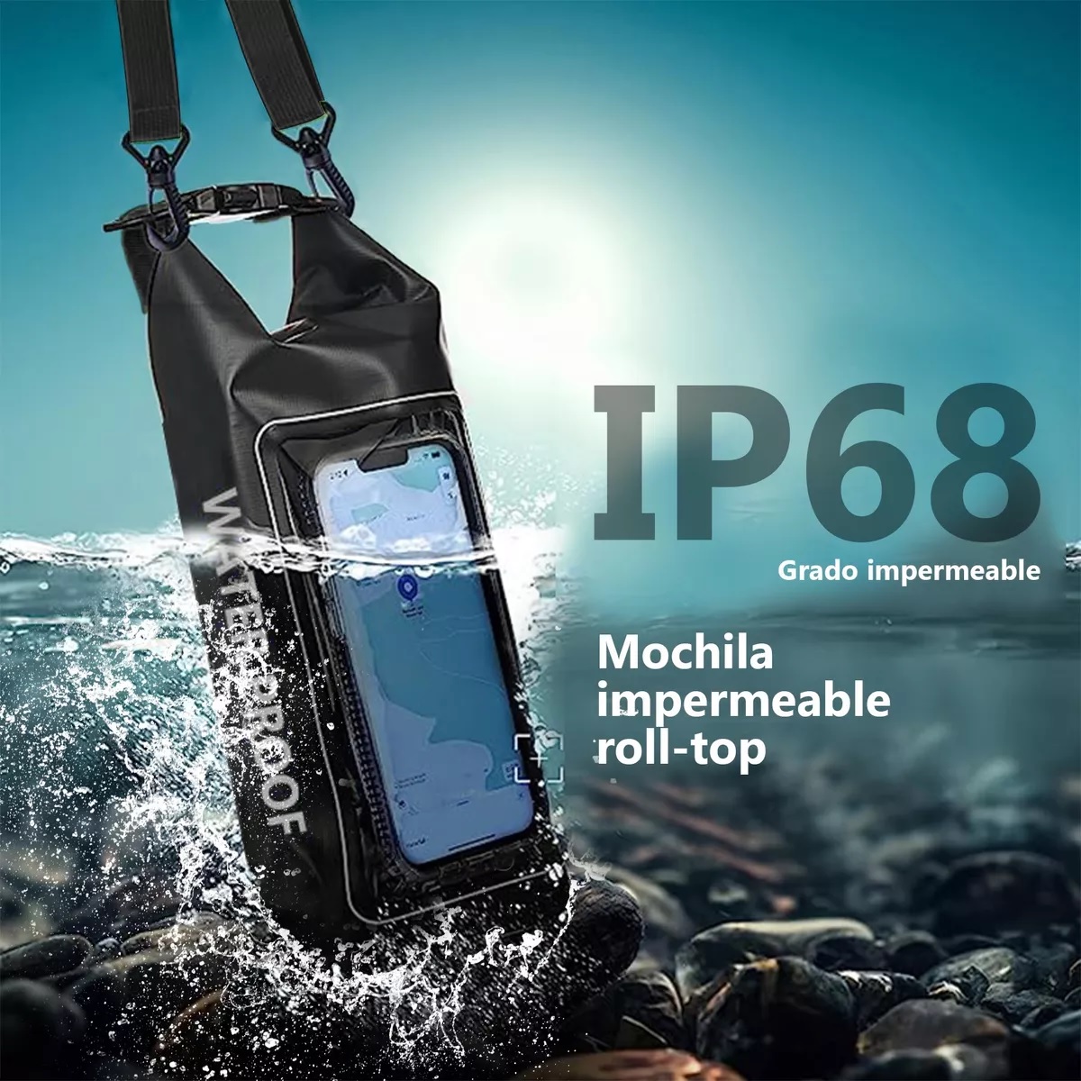 Bolsa Seca 2 Litros Bolsa Impermeable Móvil De Playa Nadar Negro.