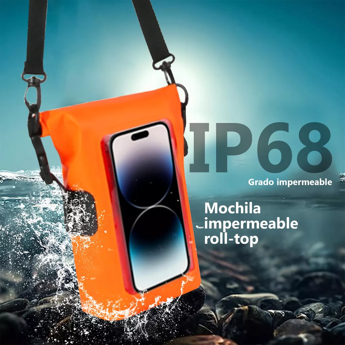 Bolsa Seca 2 Litros Bolsa Impermeable Móvil De Playa Nadar Naranja.