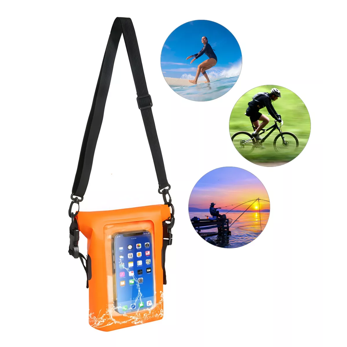 Bolsa Seca 2 Litros Bolsa Impermeable Móvil De Playa Nadar Naranja.
