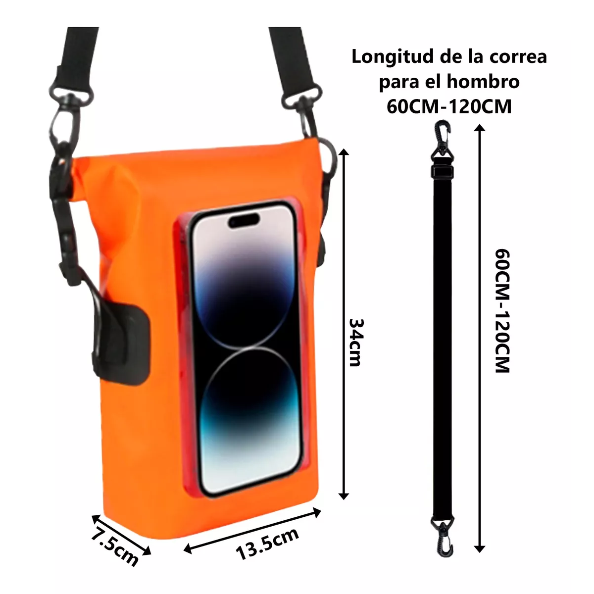 Bolsa Seca 2 Litros Bolsa Impermeable Móvil De Playa Nadar Naranja.