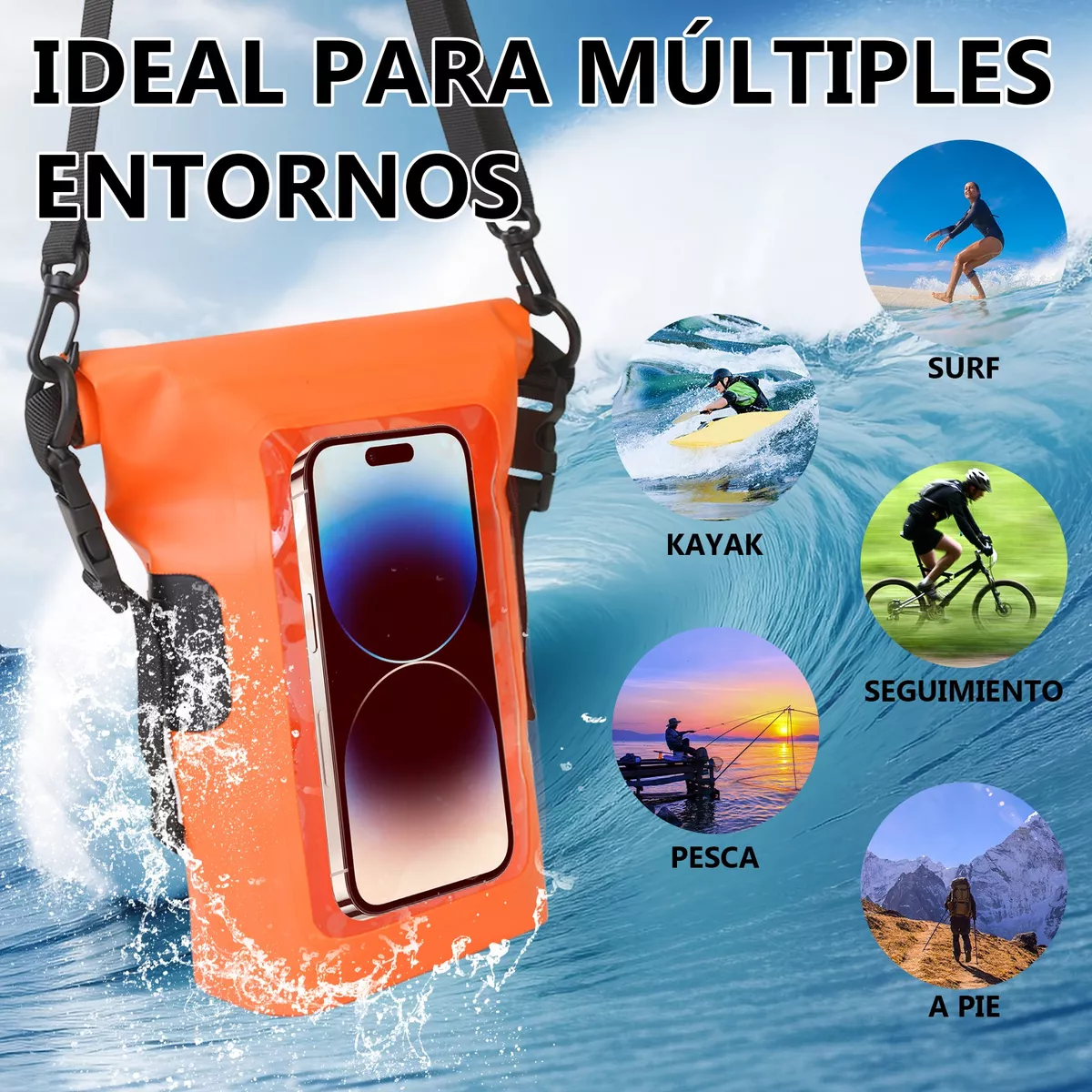 Bolsa Seca 2 Litros Bolsa Impermeable Móvil De Playa Nadar Naranja.