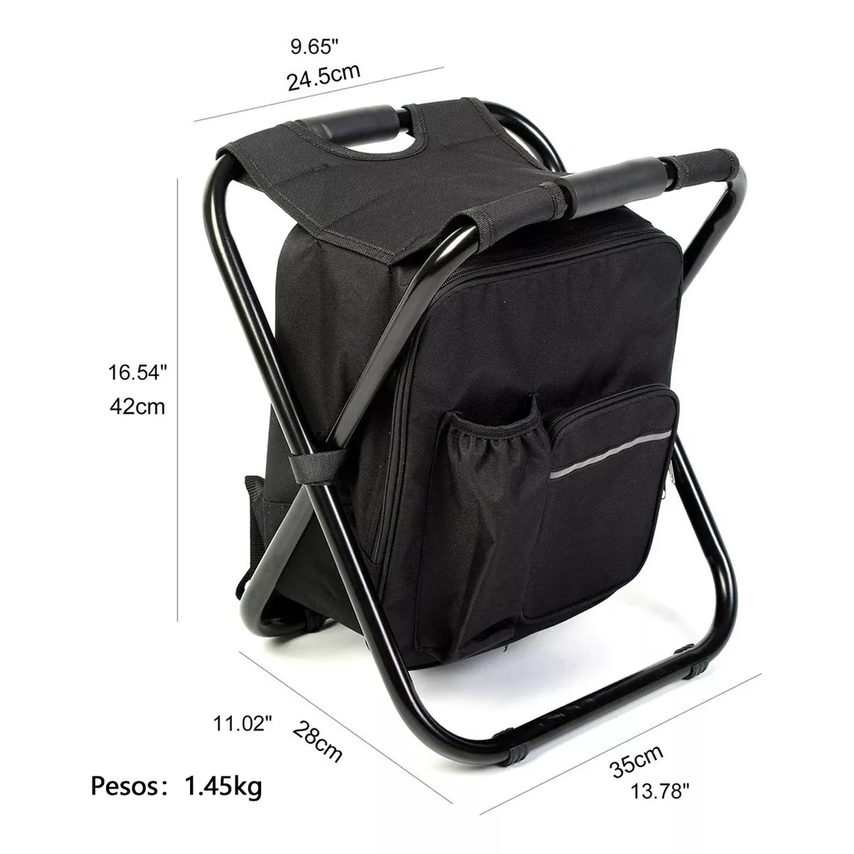 Mochila Hielera/ Térmica Silla Banco Plegable Portátil Playa Negro.