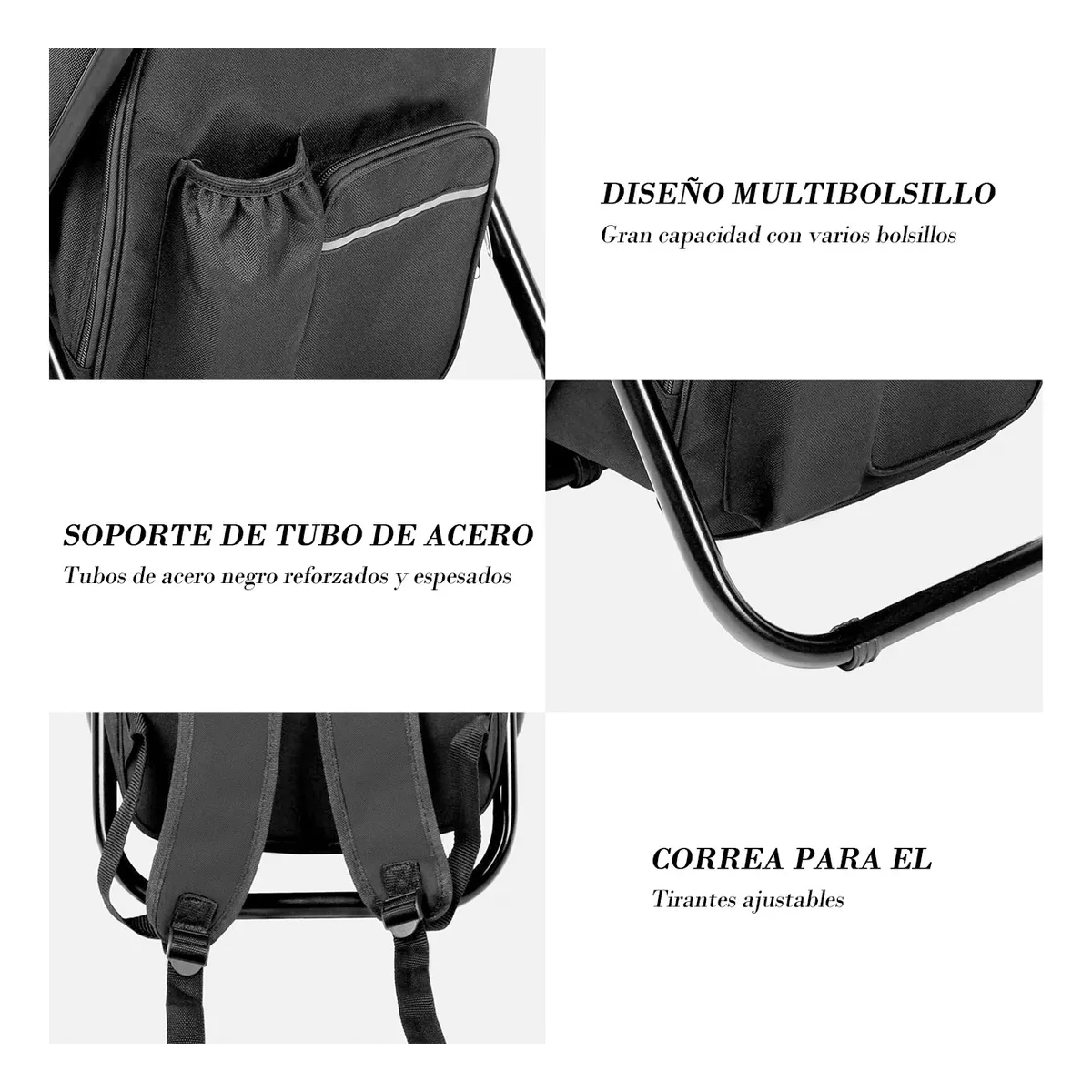 Mochila Hielera/ Térmica Silla Banco Plegable Portátil Playa Negro.