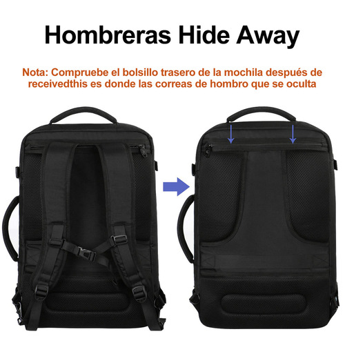 Mochila De Viaje Impermeable De Maleta Expandible Antirrobo Grande Negra Equipaje De Mano De 10 Kg Aprobado Por Avión Para Hombre Y Mujer.
