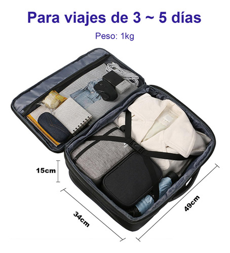 Mochila De Viaje Impermeable De Maleta Expandible Antirrobo Grande Negra Equipaje De Mano De 10 Kg Aprobado Por Avión Para Hombre Y Mujer.