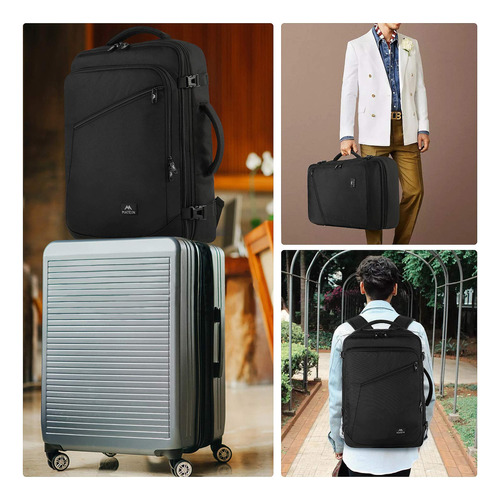 Mochila De Viaje Impermeable De Maleta Expandible Antirrobo Grande Negra Equipaje De Mano De 10 Kg Aprobado Por Avión Para Hombre Y Mujer.