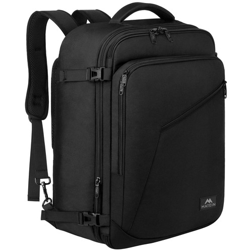Mochila De Viaje Impermeable De Maleta Expandible Antirrobo Grande Negra Equipaje De Mano De 10 Kg Aprobado Por Avión Para Hombre Y Mujer.